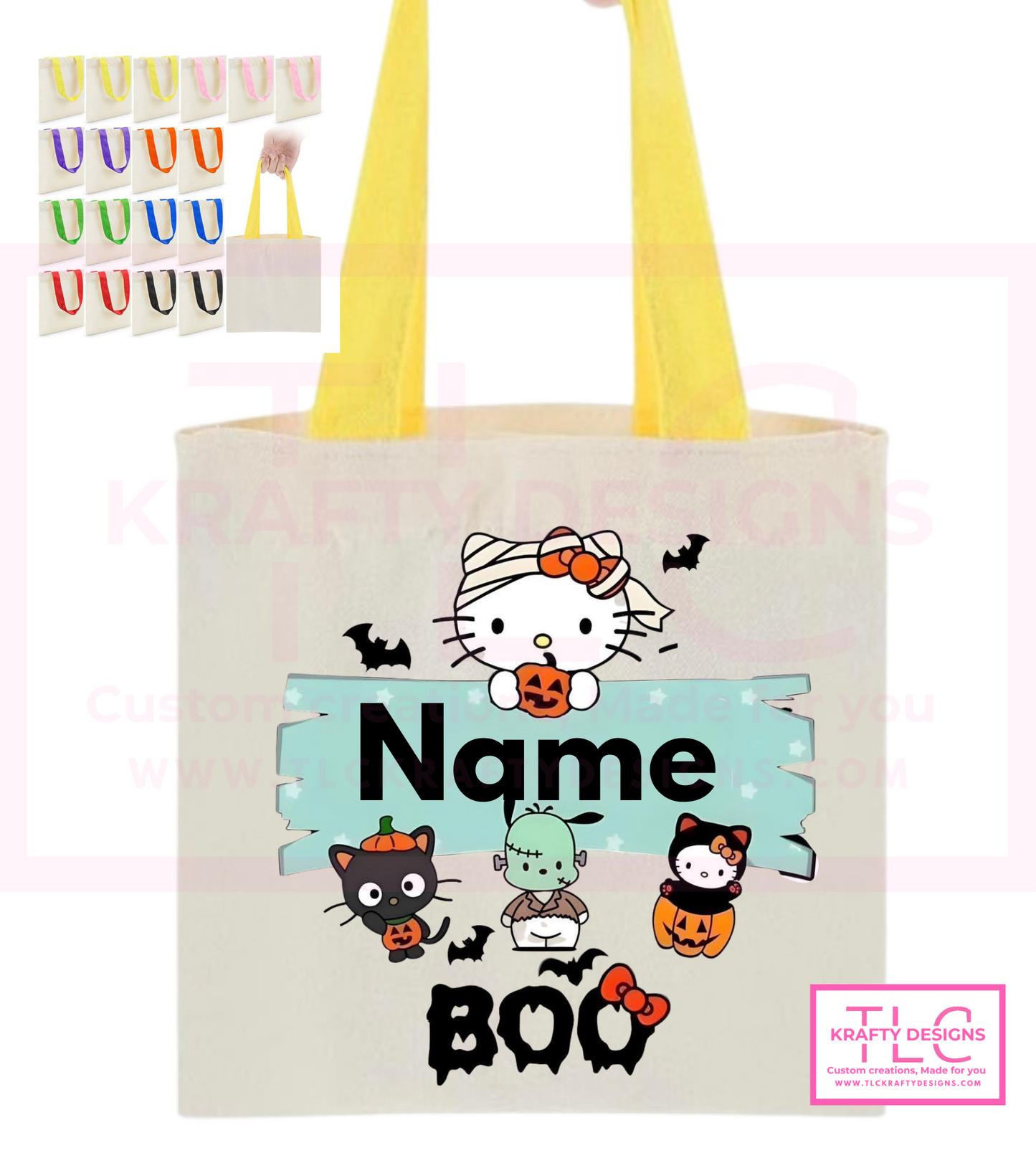 Custom Halloween Trick-or-Treat Tote Bags β Personalized Kids Candy Bags in Fun Character Designs
