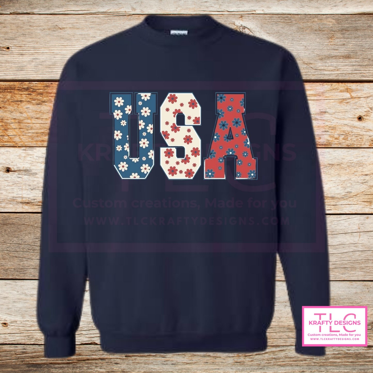 Floral USA Sweatshirt – Retro Patriotic Crewneck in Multiple Colors