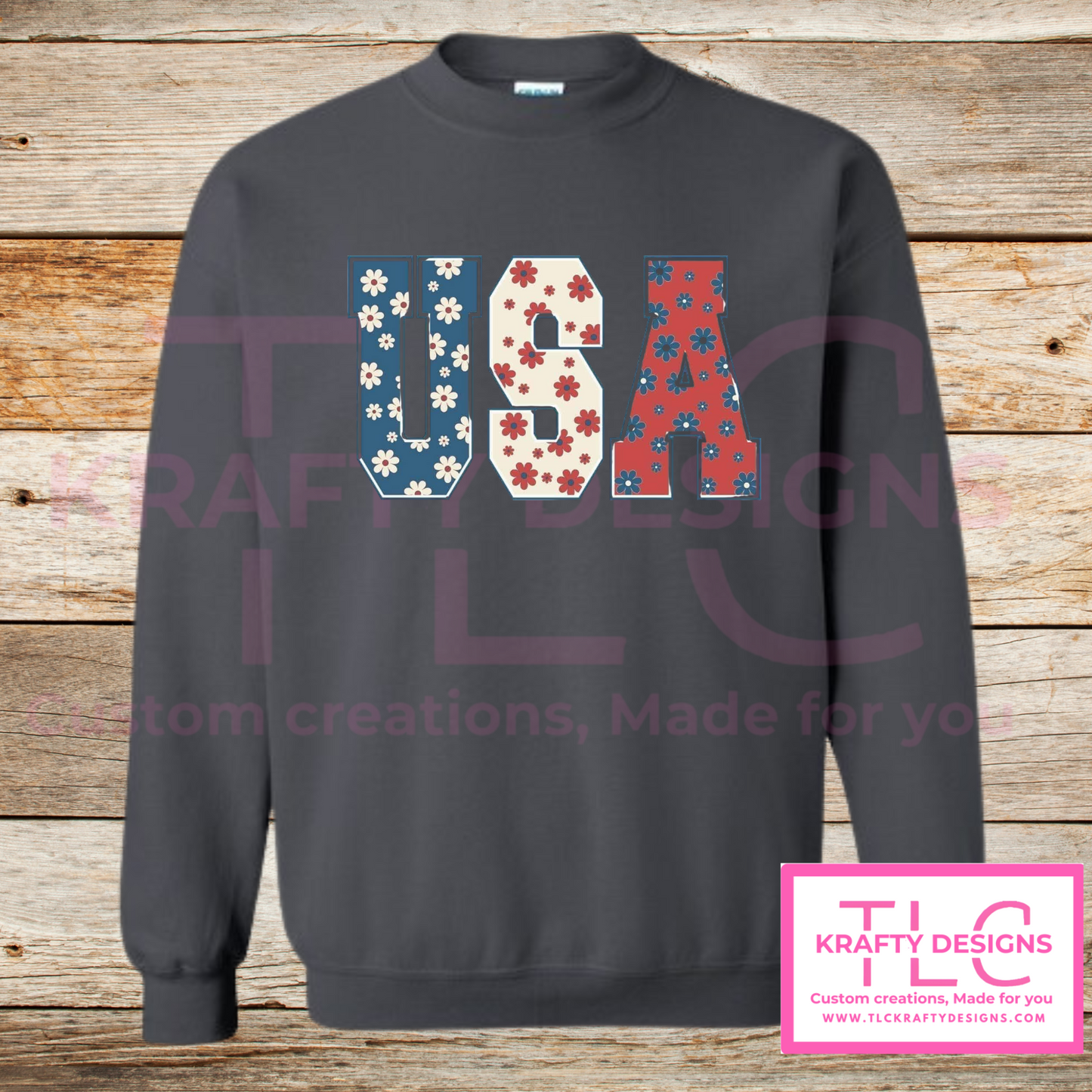 Floral USA Sweatshirt – Retro Patriotic Crewneck in Multiple Colors