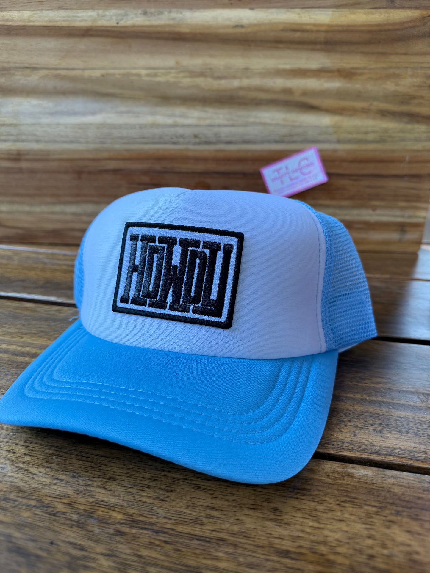 Howdy Trucker Hat – Light Blue Mesh with Bold Western Patch Design