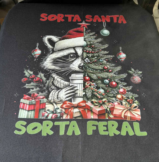 Sorta Santa Sorta Feral Raccoon Shirt – Funny Christmas Tee or Long Sleeve