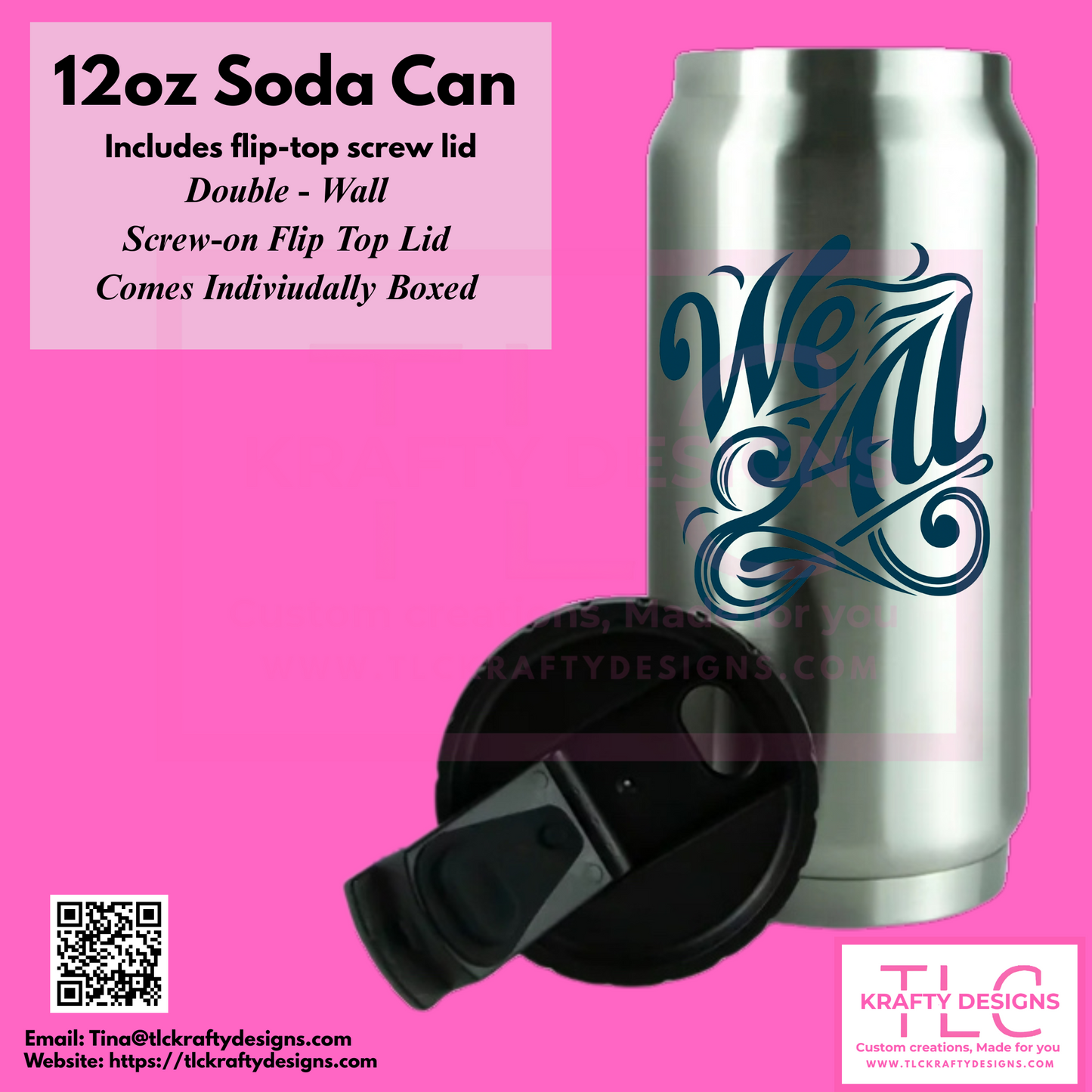 12oz Soda Can Tumbler – Flip-Top Stainless Steel Drinkware with Custom Design Options