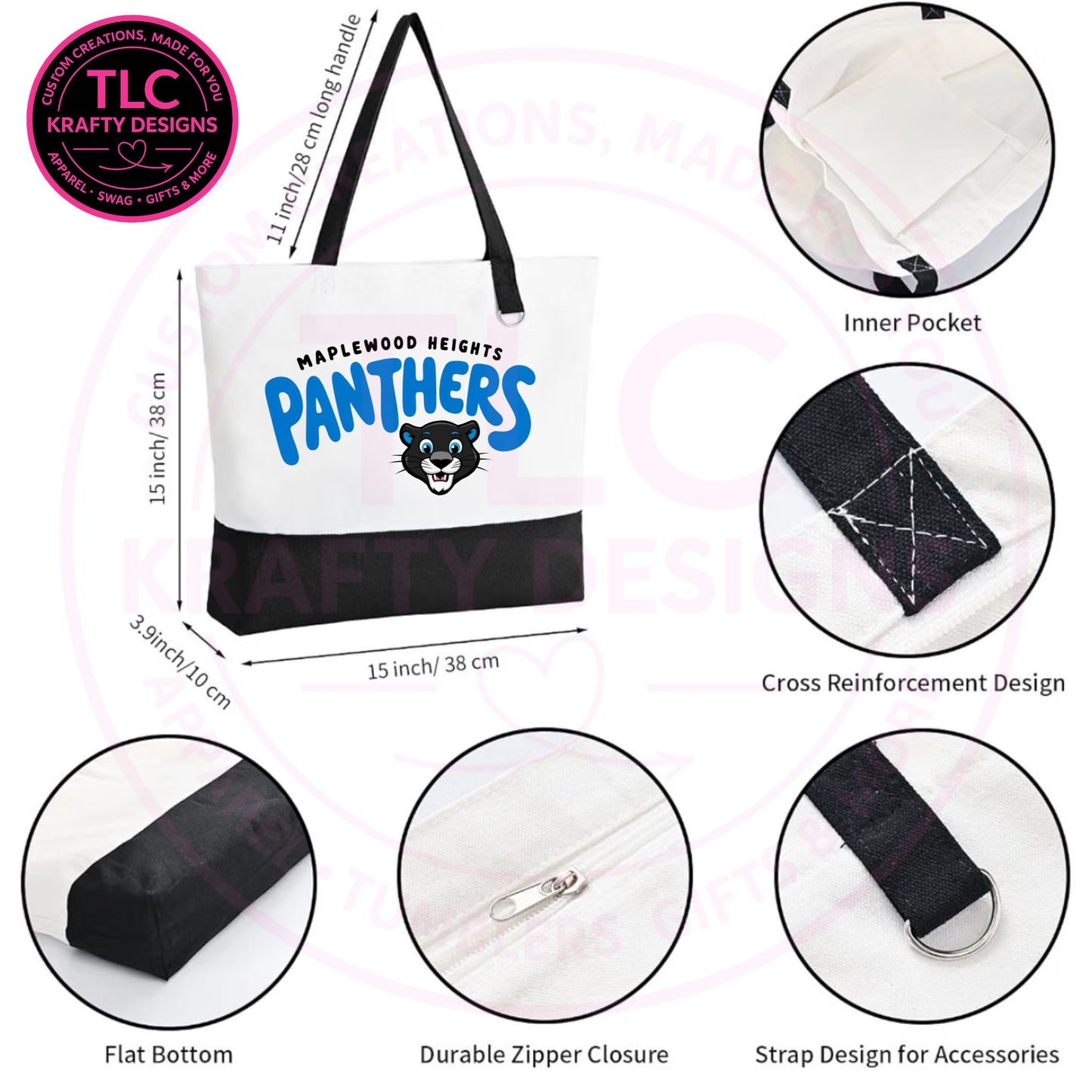 Maplewood Heights Panthers Zippered Canvas Tote Bag – School Spirit Bag