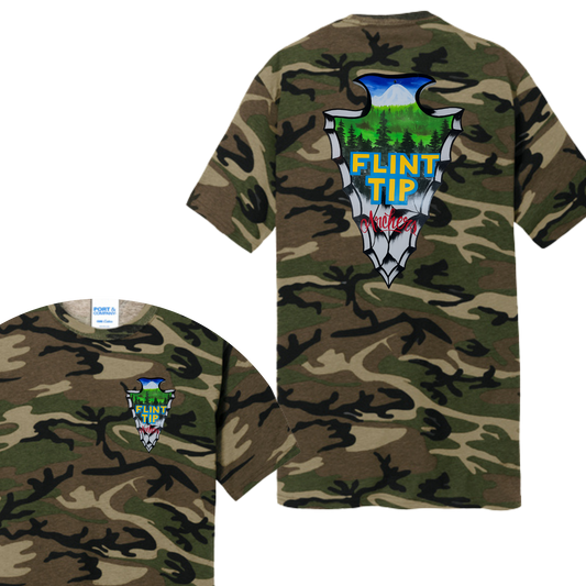 Flint Tip Archery Camo T-Shirt – Outdoor Sportswear with Custom Arrowhead Design