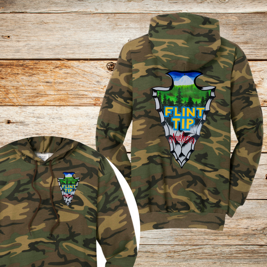 Flint Tip Archery Camo Sweatshirt – Outdoor Sportswear with Custom Arrowhead Design