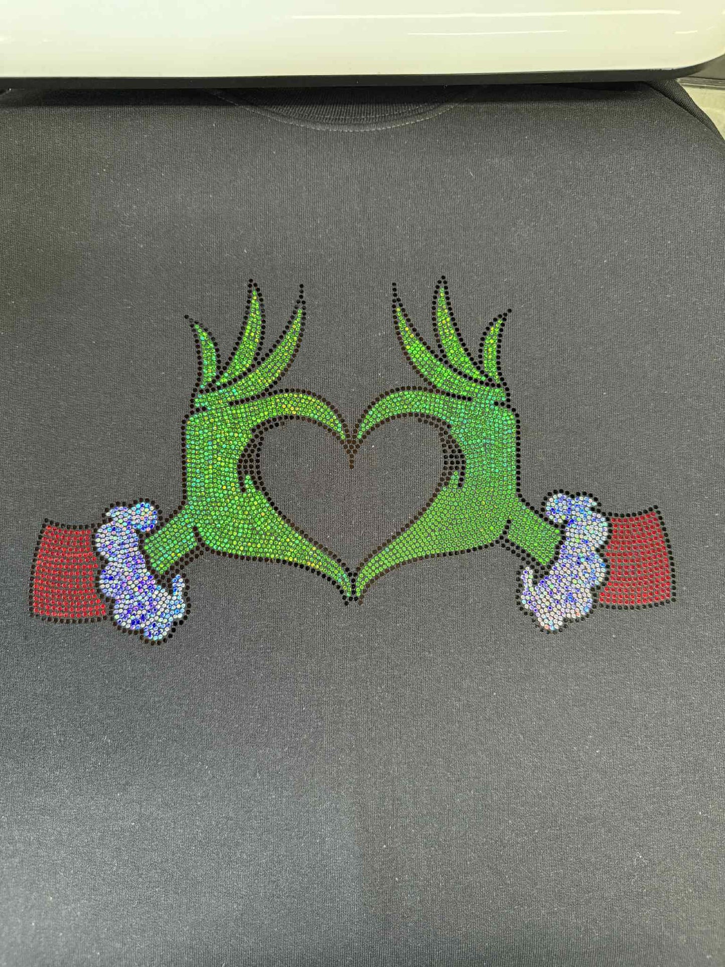 Grinch Heart Hands Spangle - Sparkly Christmas Sweatshirt