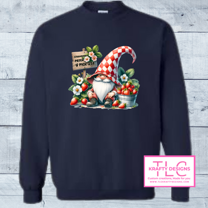 Strawberry Patch Gnome – U-Pick Berry Crewneck & Hoodie