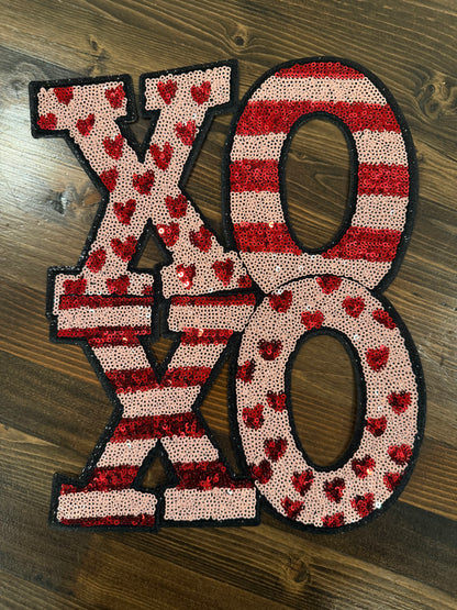XL XOXO Sequin Patch | Valentine Heart Iron-On Patch | Love Letter Patch | Statement Jacket Hoodie Patch