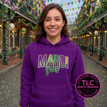 XL Mardi Gras Chenille Patch – Purple, Green & Gold Sequin Letter Patch | Iron-On or Sew-On