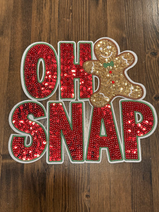 🎄 OH SNAP Patch – Holiday Sequin Extra Large Iron-On with Gingerbread Man (Approx. 10”)