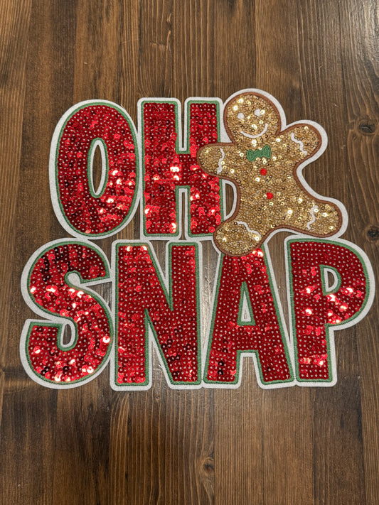 🎄 OH SNAP Patch – Holiday Sequin Extra Large Iron-On with Gingerbread Man (Approx. 10”)