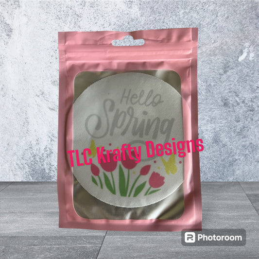 Hello Spring Tulip Neoprene Coffee Coaster