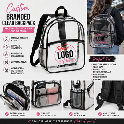 Custom Branded Clear Backpack – Personalized Logo, Business, School & Event Bag