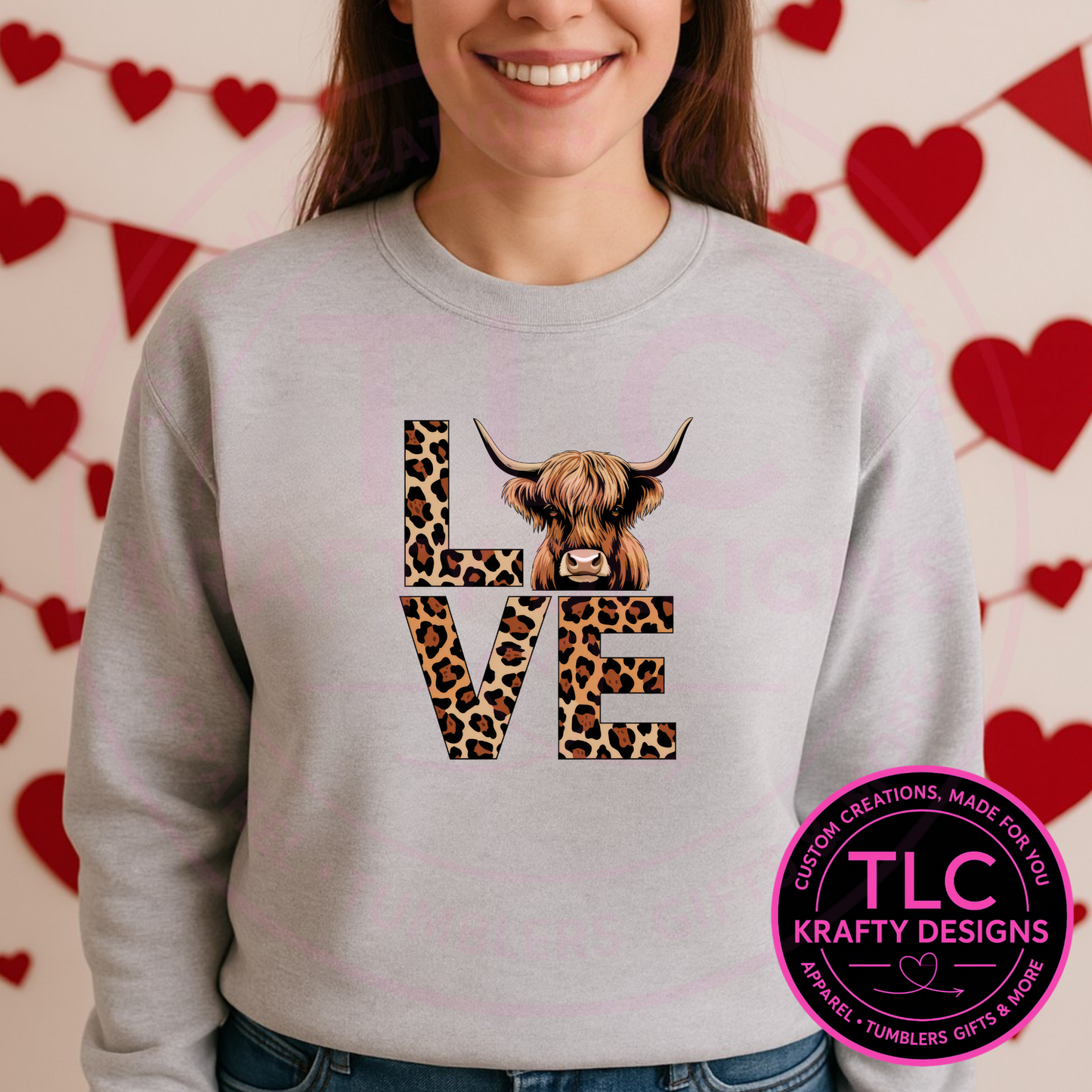 Leopard LOVE Highland Cow Shirt or Sweatshirt – Valentine Cow Graphic Apparel