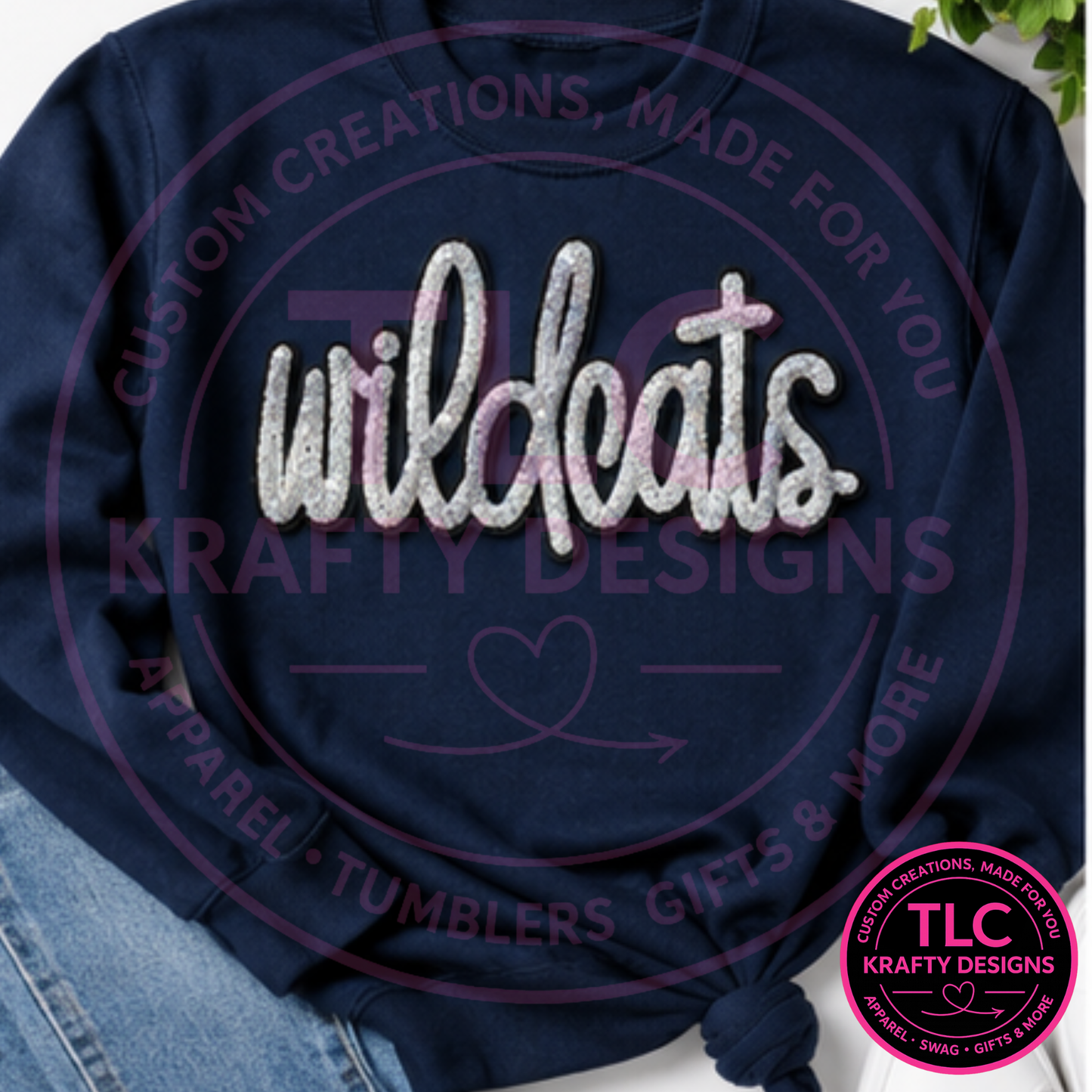 Wildcats Sequin Sweatshirt, Wildcats Sparkle Crewneck or Hoodie, School Spirit Apparel