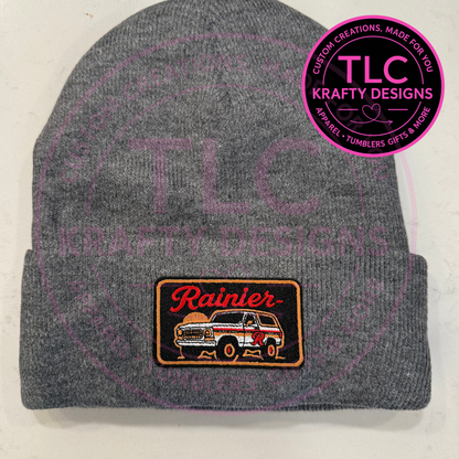 Rainier Retro Mini Patch Beanie – PNW Vintage Style Winter Hat (Multiple Colors)