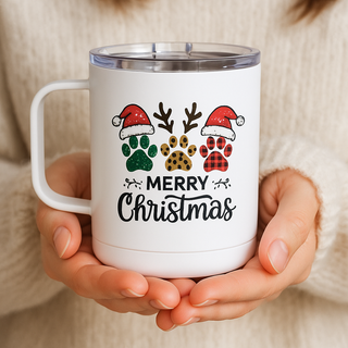 Festive Dog Paws Merry Christmas Mug - 12oz Travel Mug With Lid CK