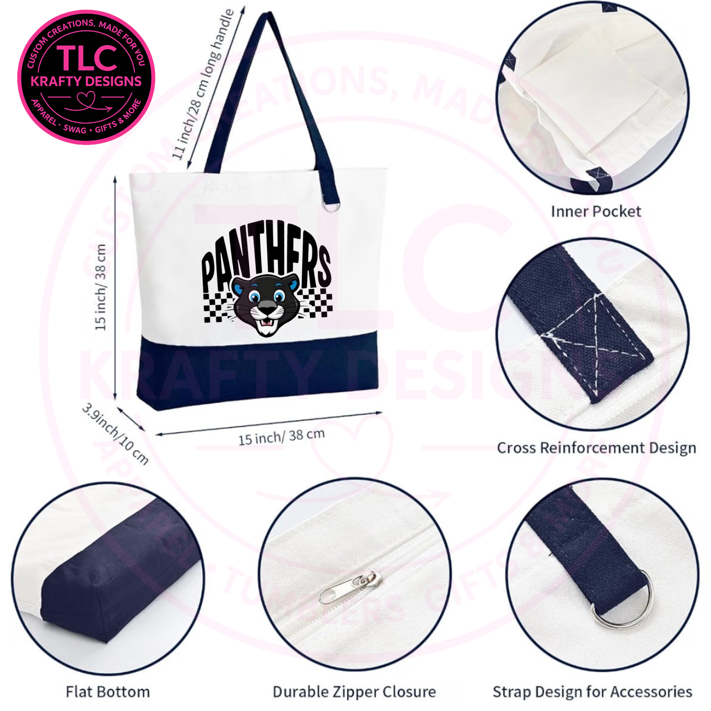 Maplewood Heights Panthers Zippered Canvas Tote Bag – School Spirit Bag