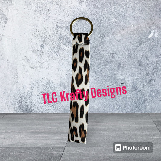 Black and Brown Leopard Print Neoprene wrist lanyard keychain