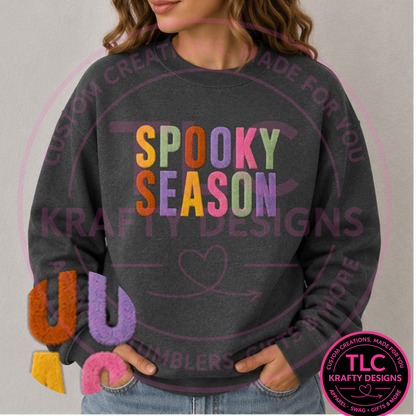Spooky Season Fuzzy Patch Sweatshirt, Halloween Crewneck or Hoodie, Retro Halloween Sweatshirt, Cozy Fall Apparel