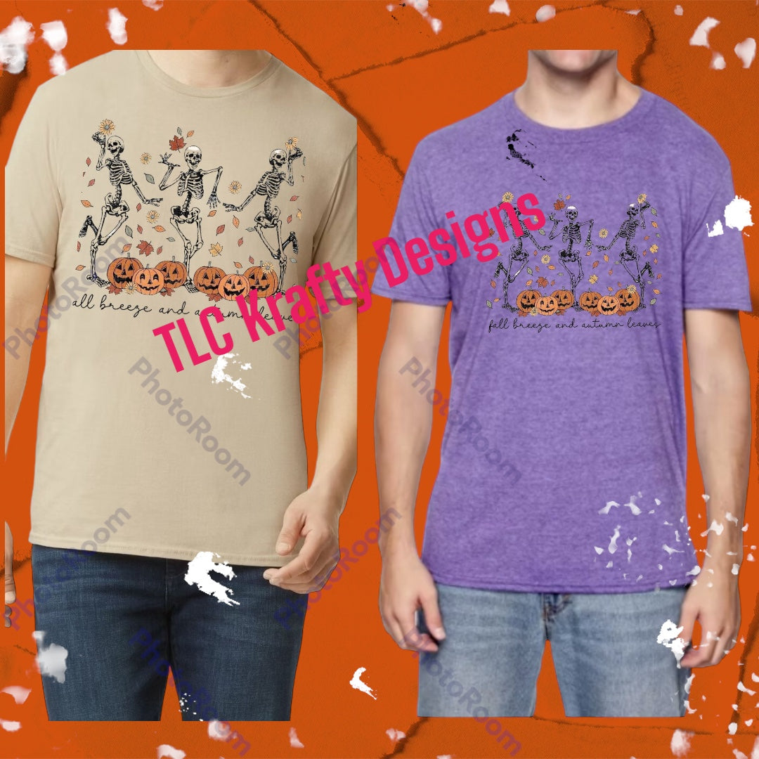 Halloween Fall Breeze & Autumn Leaves skeleton T-Shirt