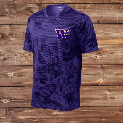 Purple Digital "W" Camo Performance Tee – Athletic Moisture-Wicking Shirt