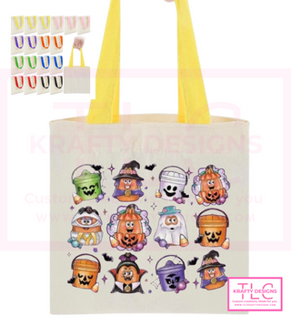 Custom Halloween Trick or Treat Tote Bags – Personalized Kids Candy Bags in Fun Character Designs
