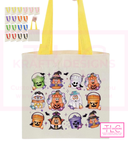 Custom Halloween Trick or Treat Tote Bags – Personalized Kids Candy Bags in Fun Character Designs
