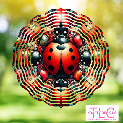 Ladybug Garden Wind Spinner – 10” Double-Sided Aluminum Insect Decor