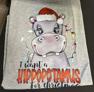 Hippopotamus For Christmas T-Shirt - Festive Christmas Short Sleeve Tee CK