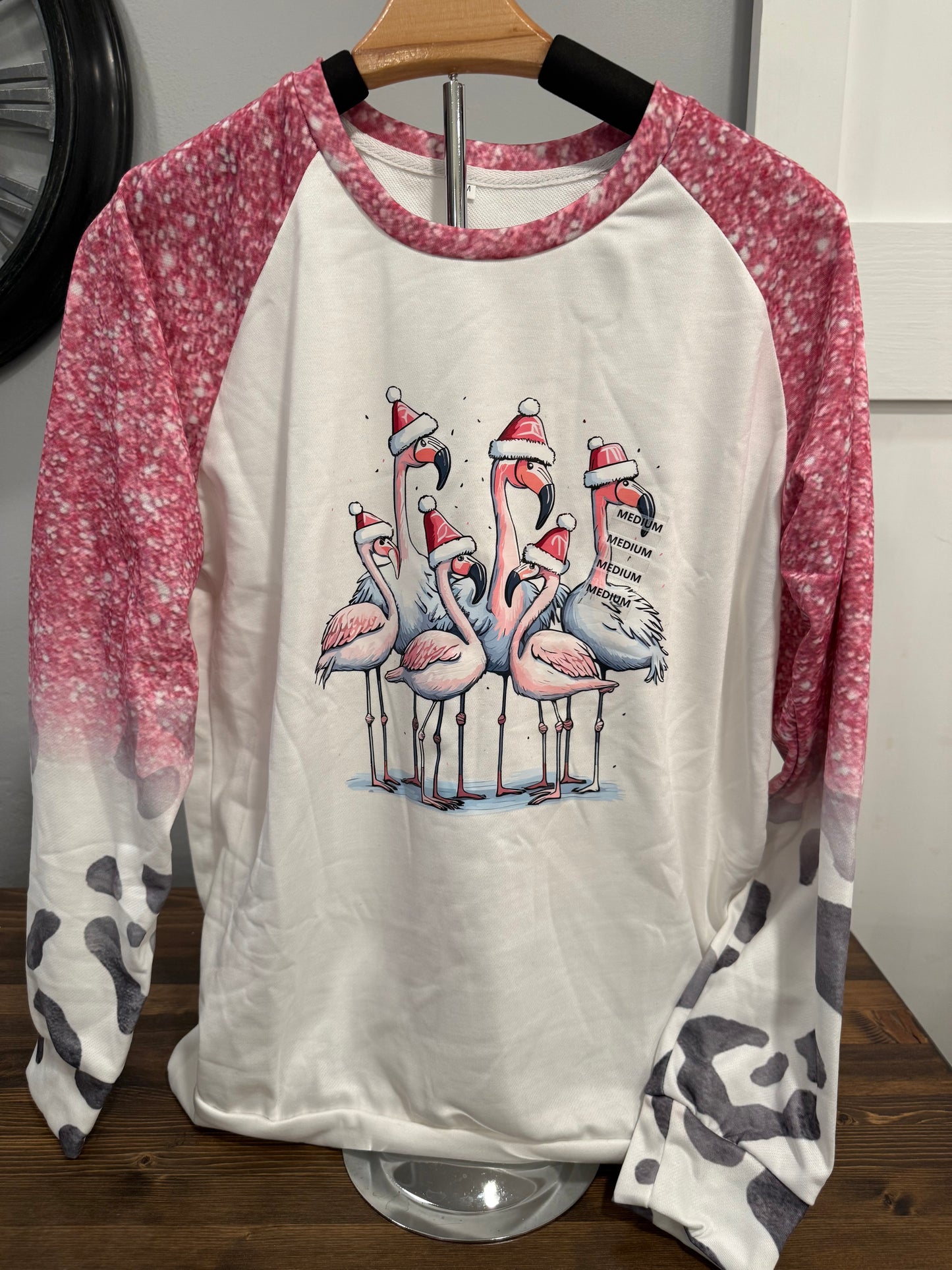 Christmas Flamingos Raglan Top – Holiday Pink Long Sleeve