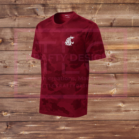 Burgendy Cougar's Camo Performance Tee – Athletic Moisture-Wicking Shirt