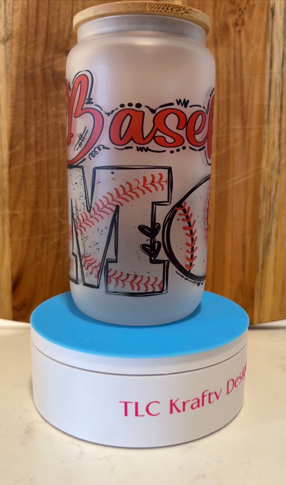 Baseball Mom Logo "vintage" Sublimation 16oz glass tumbler