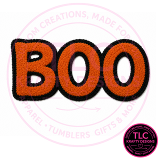 BOO Fuzzy Iron-On Patch, Large Halloween Patch, Oversized Halloween Applique, Heat Press Patch for Sweatshirts & Jackets