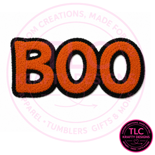 BOO Fuzzy Iron-On Patch, Large Halloween Patch, Oversized Halloween Applique, Heat Press Patch for Sweatshirts & Jackets