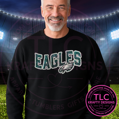 Eagles Sequin Patch Sweatshirt or Hoodie – Unisex Team Apparel