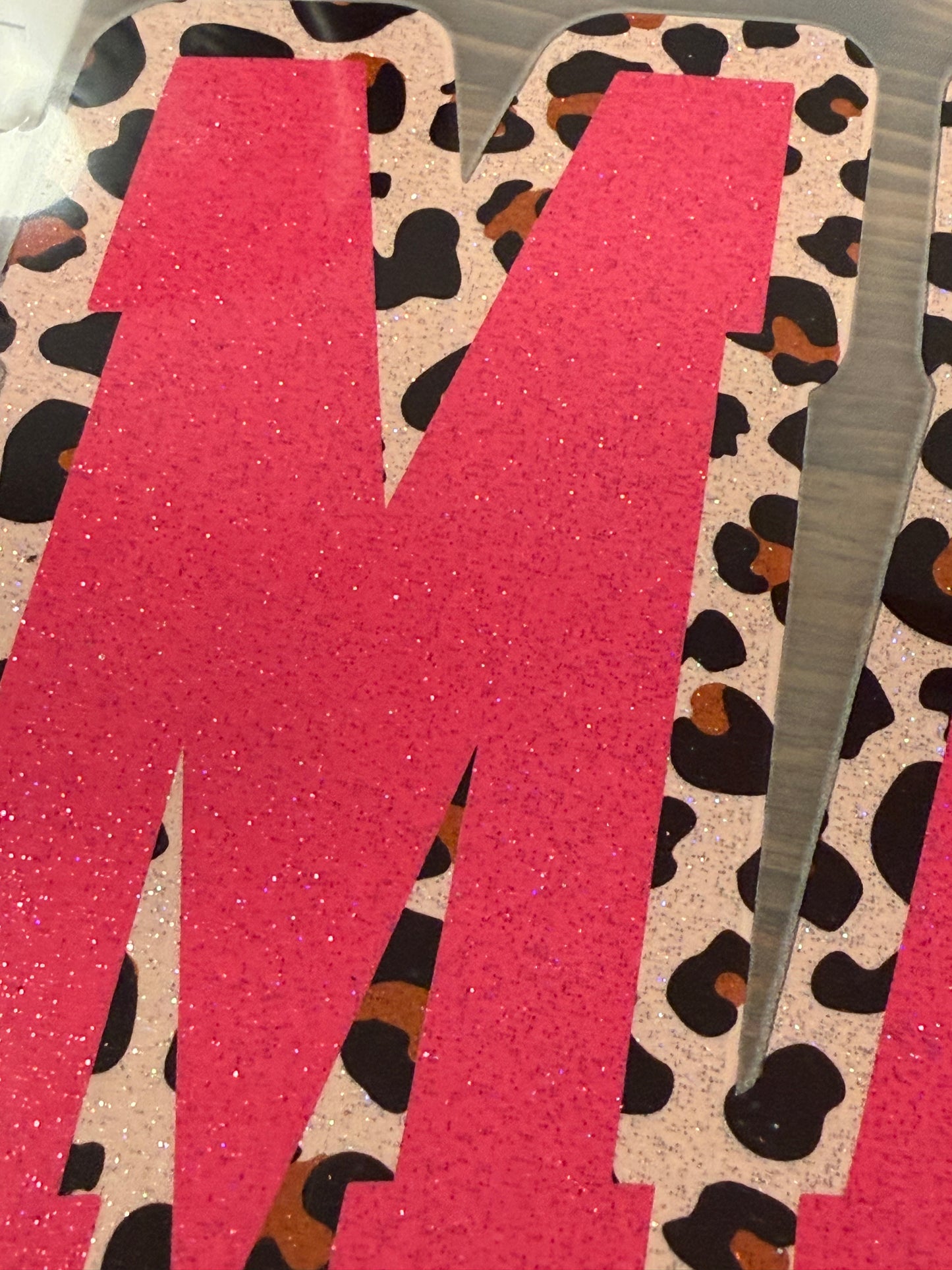 Pink Glitter Mama Silk Screen Transfer – Leopard Outline Ready to Press