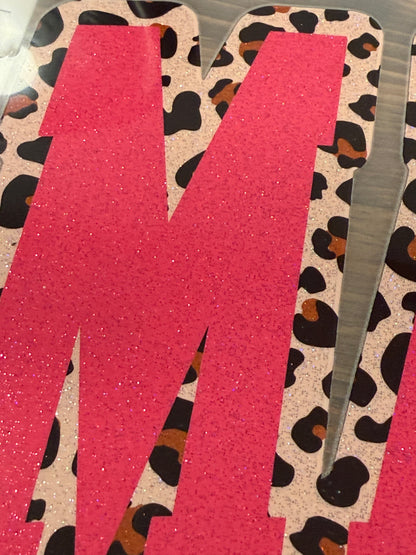 Pink Glitter Mama Silk Screen Transfer – Leopard Outline Ready to Press