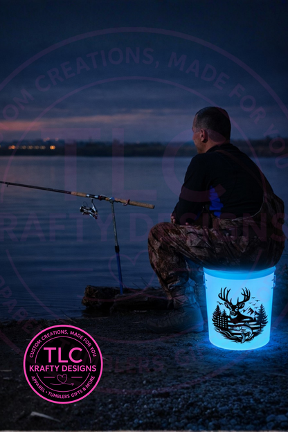 Deer Fishing White LED Bucket with Lid | Custom UVT Design + Seat Lid Upgrade