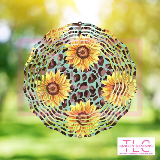 Sunflower Leopard Print Wind Spinner – Vibrant Outdoor Décor