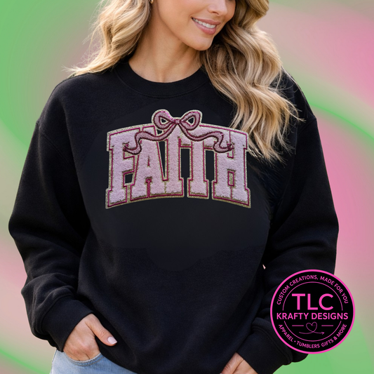XL Faith Chenille Patch With Sequin Bow Sweatshirt – Religious and Faith Apparel