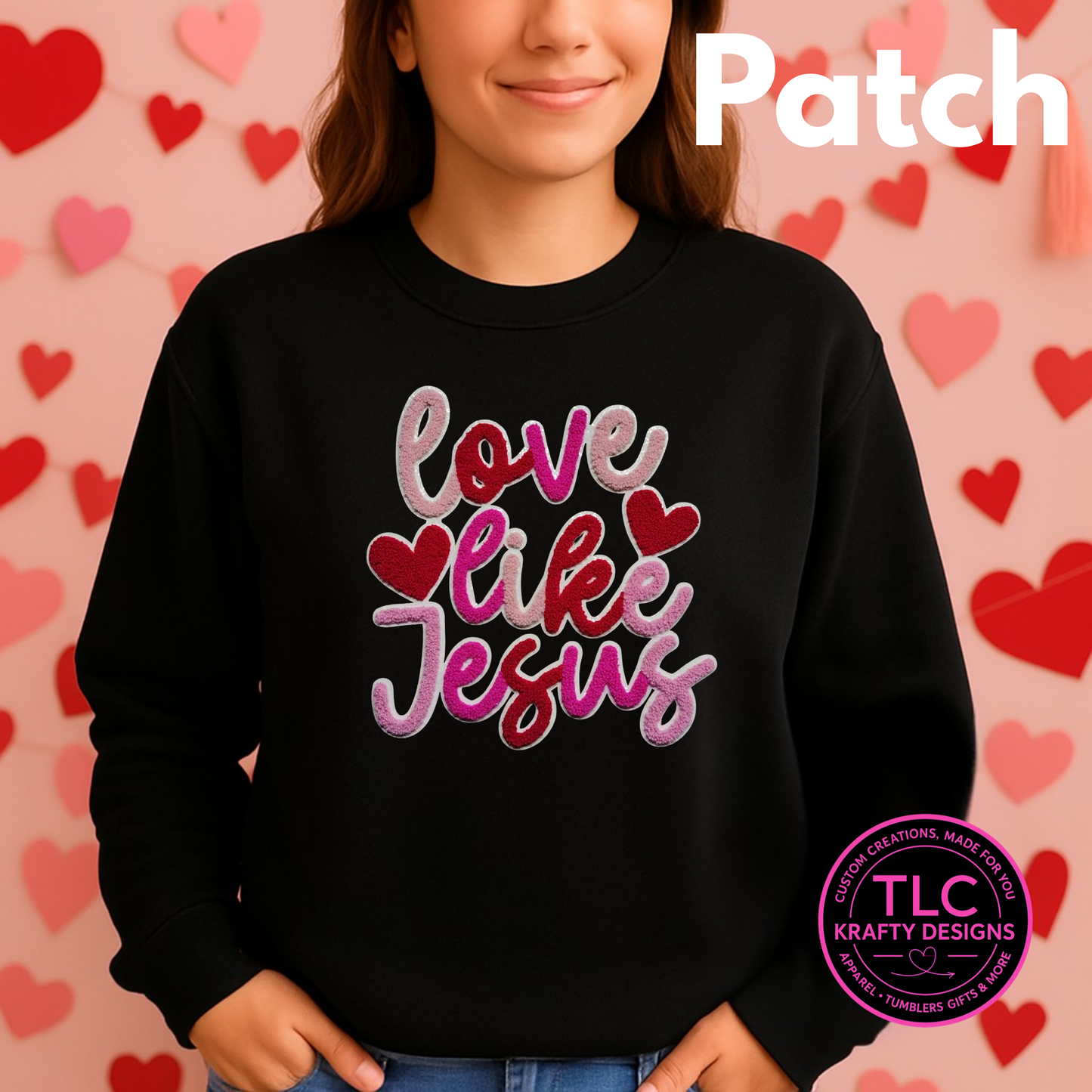Love Like Jesus Pink and Red Chenille Patch – Faith Iron-On / Sew-On Applique