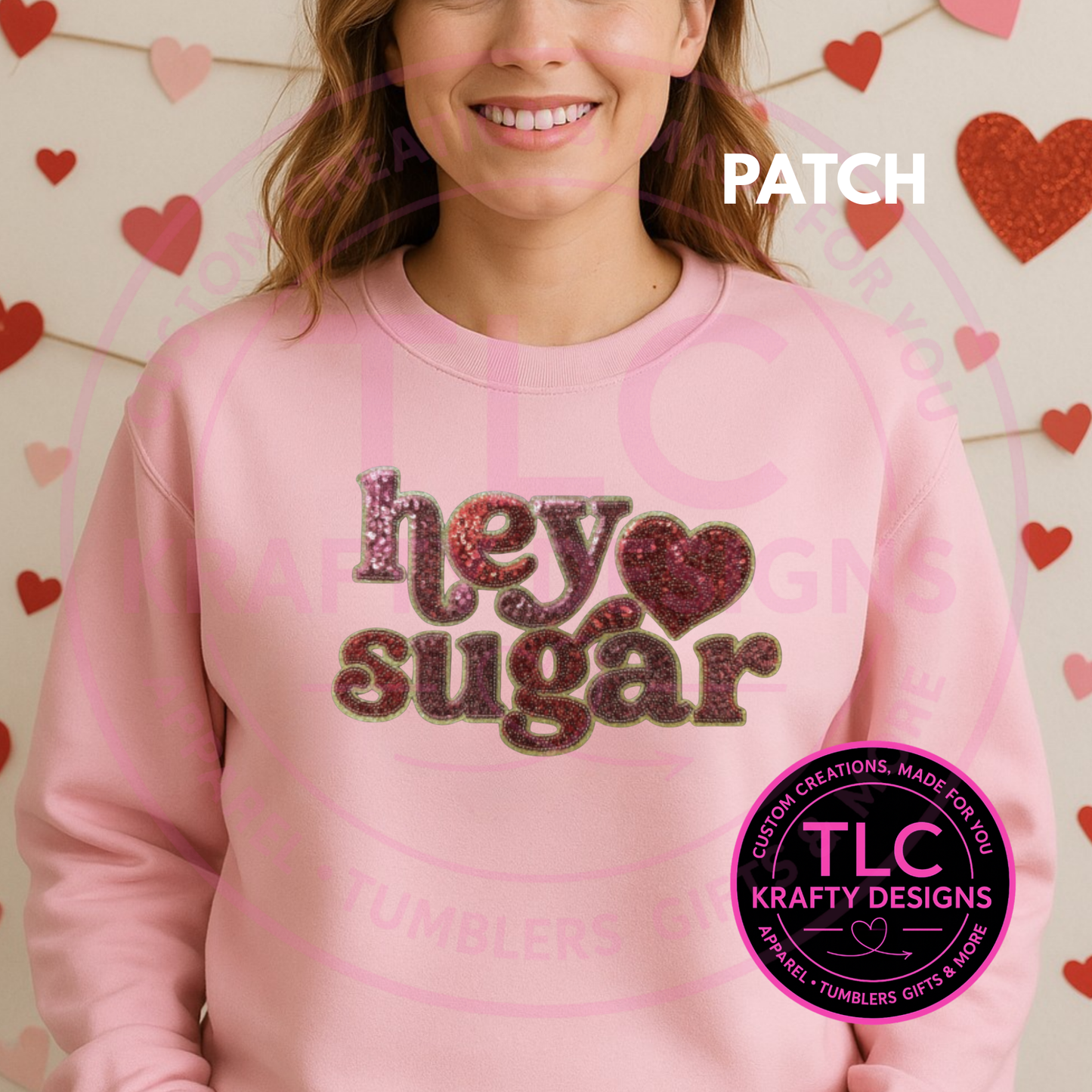 XL Hey Sugar Chenille Patch – Valentine Iron-On / Sew-On Applique CK