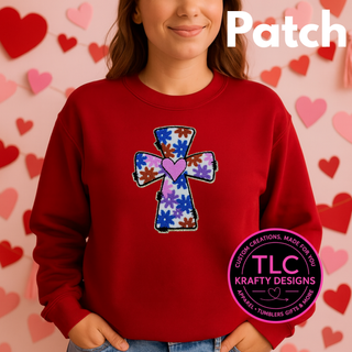 Floral With Heart Detail Cross Chenille Patch – Faith Iron-On / Sew-On Applique preorder