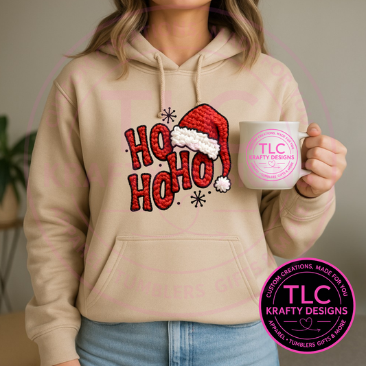 HO HO HO Yarn Look Sweatshirt - Whimsical Christmas Crew Neck or Hoodie CK