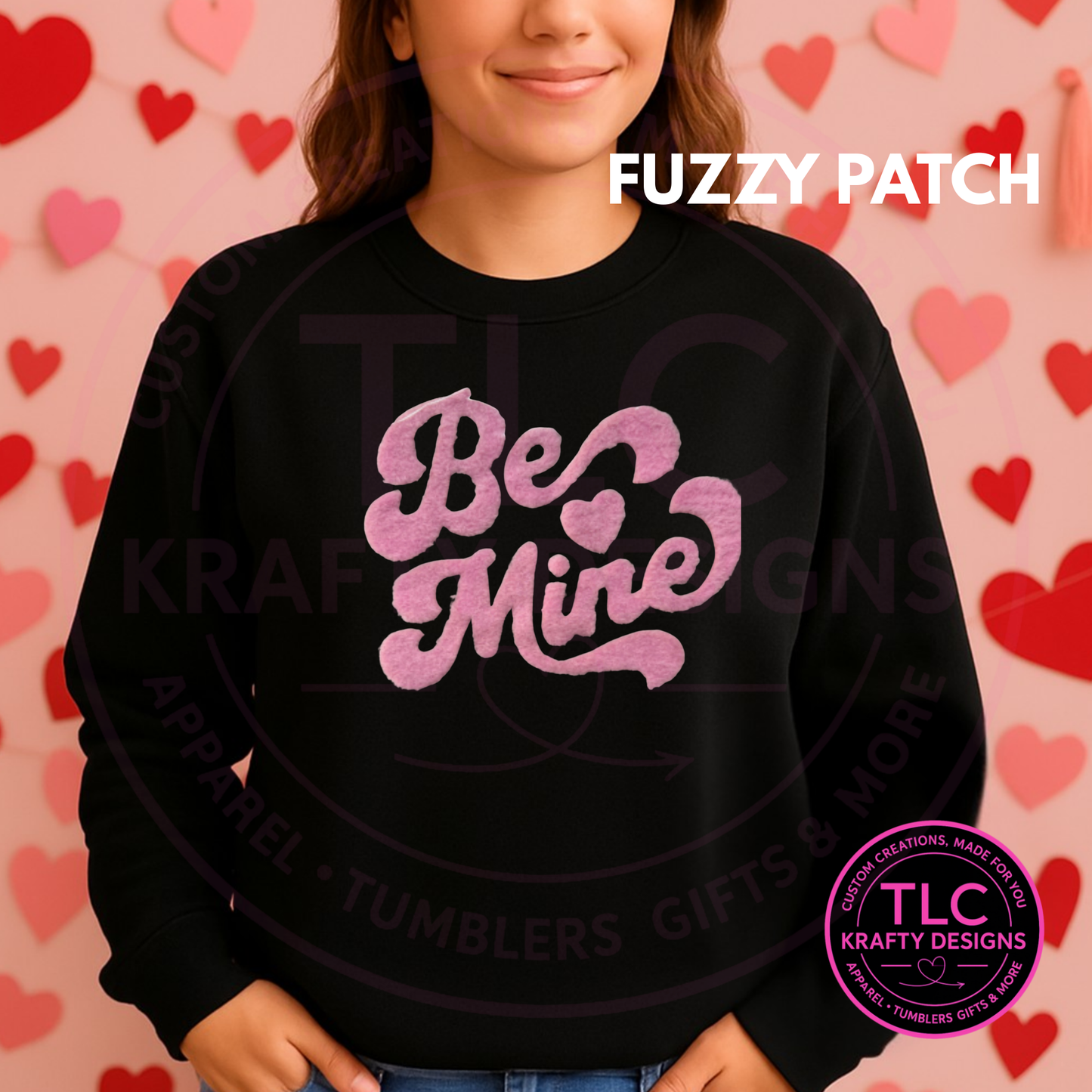XL Fuzzy Be Mine Chenille Patch – Valentine Iron-On / Sew-On Applique CK