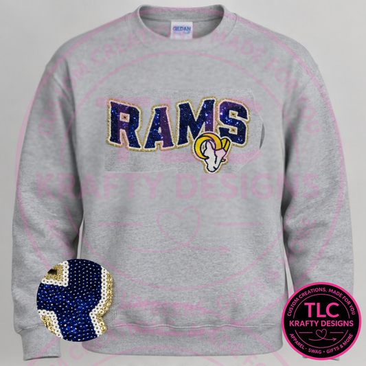Rams Sequin Patch Sweatshirt – Sparkly School Spirit Apparel