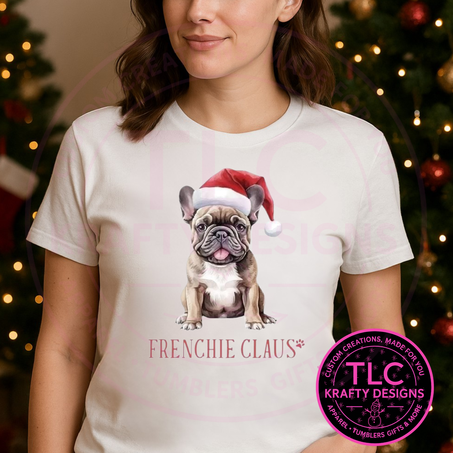 Frenchie Claus Christmas T-Shirt – Festive Holiday Dog Lover Long or Short Sleeve Tee CK