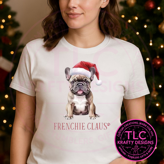 Frenchie Claus Christmas T-Shirt – Festive Holiday Dog Lover Long or Short Sleeve Tee CK