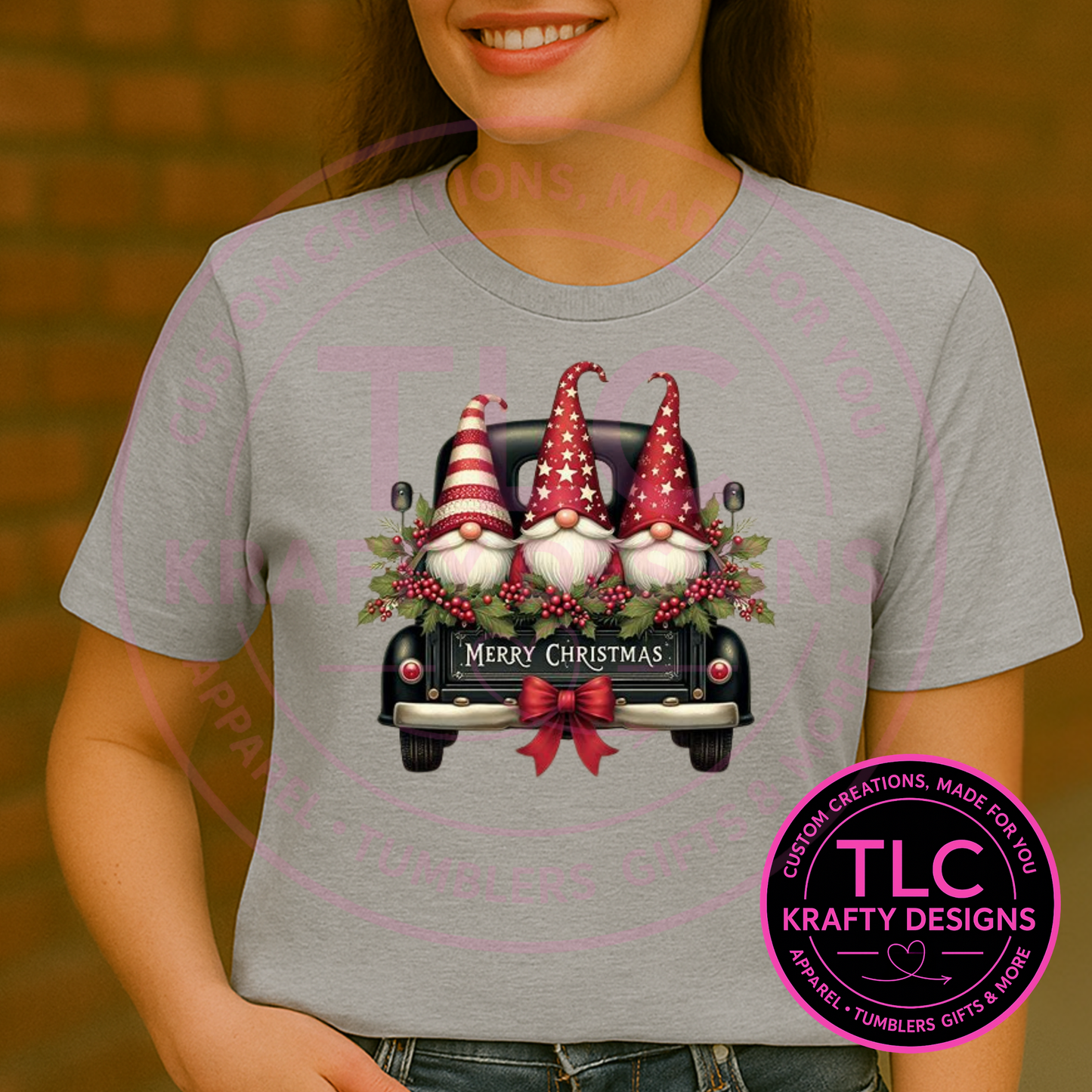 Christmas Gnomes in Truck T-Shirt – Cute Holiday Gnome Design | Festive Winter Short or Long Sleeve Tee